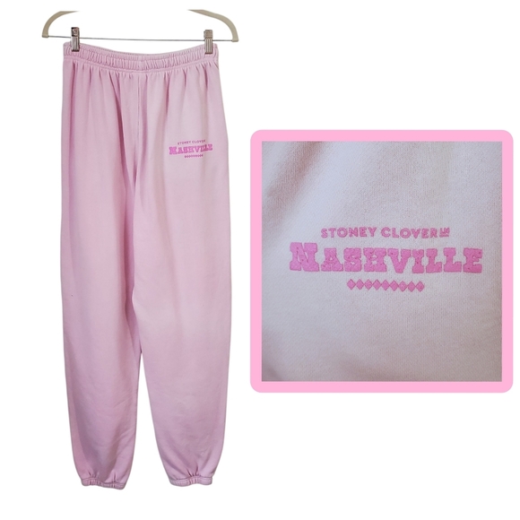 Stoney Clover Lane x Nashville Jogger Sweatpants Pink Logo Size S-M Pastelcore - Picture 1 of 12